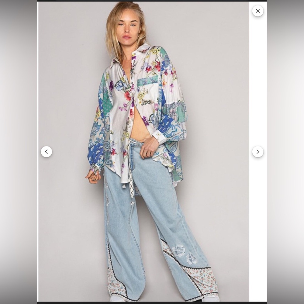 53. Nwot Pol Floral Patchwork Button Front Blouse - image 5